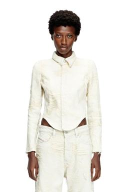 Shirt in jacquard denim with floating threads