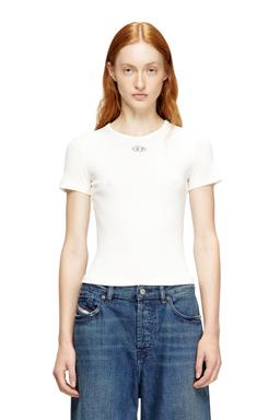 Diesel - Slim ribbed T-shirt with metallic Oval D - Tops - Woman - White