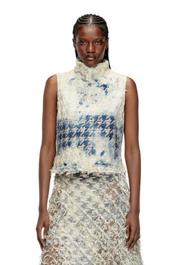 Diesel - Sleeveless top in houndstooth-weave denim - Tops - Woman - Blue