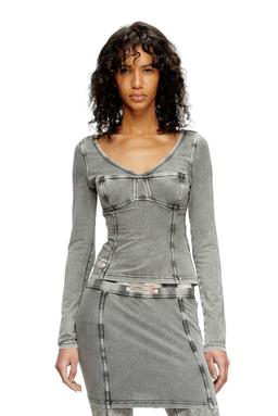 Diesel - Long-sleeve top with denim effect - T-Shirts - Woman - Grey