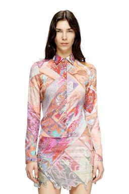 Stretch-viscose shirt with Heraldic print
