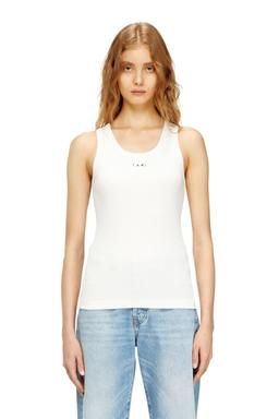 Diesel - Slim ribbed tank top with metallic Oval D - T-Shirts - Woman - White