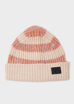 Paul Smith Women's Pink and Beige Lambswool-Blend Block Stripe Beanie White