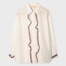 Paul Smith Women's Ecru 'Signature Stripe' Ribbon Print Oversized Silk Shirt White