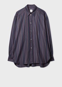 Paul Smith Women's Cotton Navy Blue Stripe Shirt