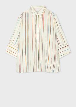 Paul Smith Women's Cream 'Signature Stripe' Pinstripe Silk Shirt White
