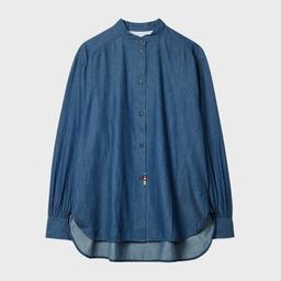 Paul Smith Women's Denim Chambray Grandad Collar Oversized Shirt Blue