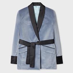 Paul Smith Women's Dusky Blue Velvet Contrast-Trim Belted Blazer