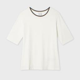 Paul Smith Women's Ivory Viscose Top with 'Signature Stripe' Trim White