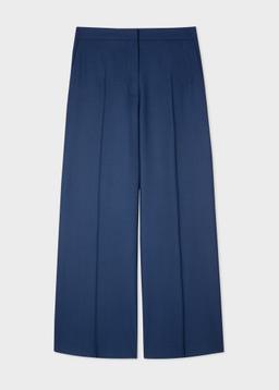 PS Paul Smith Women's Navy Wool-Hopsack Wide Leg Trousers Blue