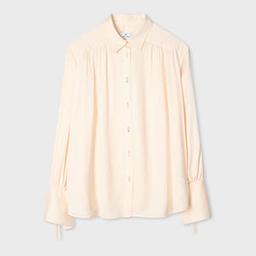 PS Paul Smith Women's Cream Gathered Blouse with Tie Sleeves White