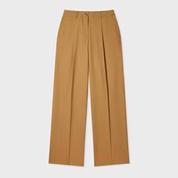 PS Paul Smith Women's Camel Wool Hopsack Wide-Leg Trousers Brown