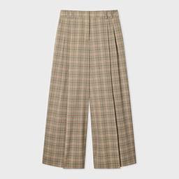 PS Paul Smith Women's Cream and Blue Check Wide-Leg Culotte Cropped Trousers Brown