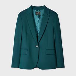 PS Paul Smith Women's Petrol Green Slim-Fit Wool-Blend Blazer