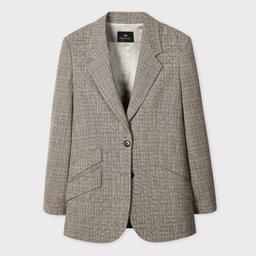 PS Paul Smith Women's Grey Textured Check Wool-Blend Blazer White