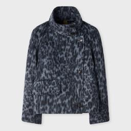 PS Paul Smith Women's Blue Animal Print Wool-Blend Short Jacket