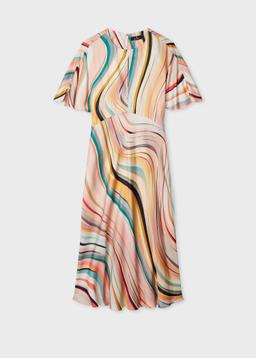 PS Paul Smith Women's 'Swirl' Fluted Sleeve Dress Multicolour