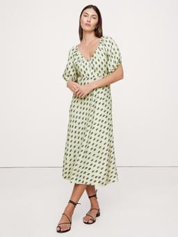 Viscose-Linen Ruched Long Midi Dress