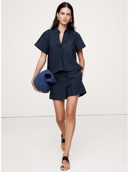 Cotton Poplin Cropped Popover Shirt