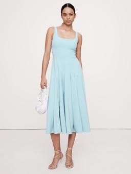 Stretch-Sateen Square-Neck Long Midi Dress