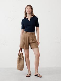 Wide Ribbed Split-Neck Top