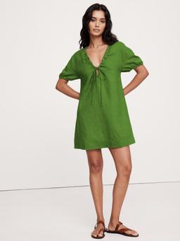 Linen Tie-Front Mini Dress