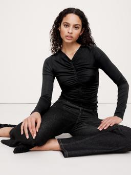 Crepe Ruched V-Neck Top