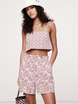 Cotton Poplin Paperbag-Waist Pull-On 3.5" Short