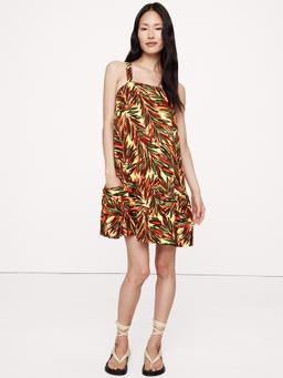 Viscose-Linen Flounce-Hem Mini Dress