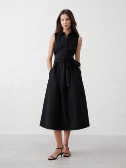 Poplin Cross-Waist Midi Dress