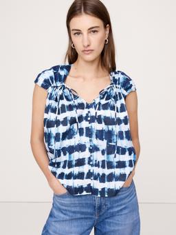 Oversized Linen Button-Front Drawstring Top