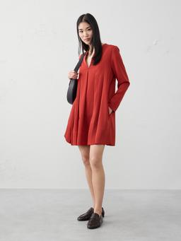 Split-Neck Swing Mini Dress