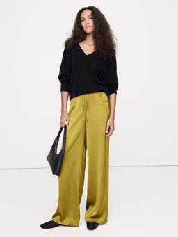 Mid-Rise Wide-Leg Flannel Drawstring Pant