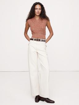 Cotton V-Neck Cropped Sweater Vest