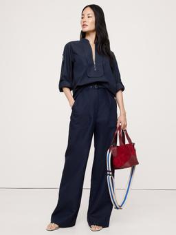 Cotton Poplin Zip Popover Top