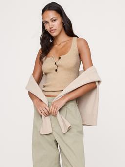 Merino-Cotton Blend Henley Tank