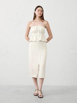 Strapless Peplum Midi Dress