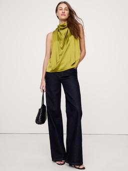 Stretch-Satin Tie-Neck Top