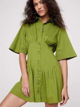 Stretch-Cotton Poplin Pintuck Shirt Dress