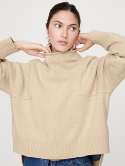 Oversized Merino-Cotton High-Low Funnel-Neck Sweater