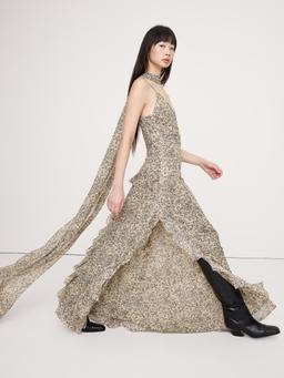 Georgette Ruffle Maxi Dress with Scarf