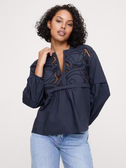 Embroidered Cotton Poplin Popover Top