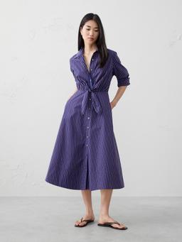 Cuffed Tie-Front Midi Shirtdress