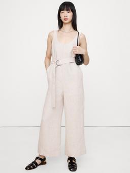 Linen Belted Wide-Leg Jumpsuit