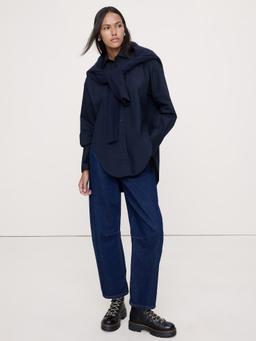 Cotton Poplin Curve-Hem Shirt