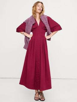 Stretch-Cotton Pleated Maxi Dress