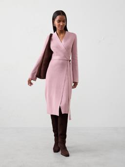 Wrap Knee Length Sweater Dress