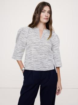 Stretch-Cotton Volume-Sleeve Top
