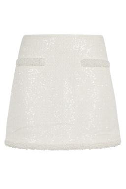 Cream Boucle Pearl Trim Mini Skirt
