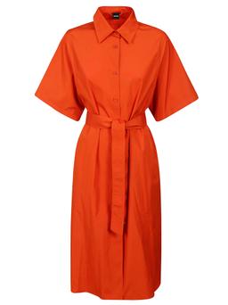 Orange Poplin Midi Shirt Dress